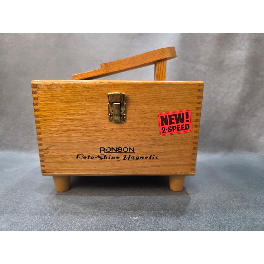 VTG Ronson Roto-Shine Magnetic 2-Speed Electric Shoe Polisher Wood Valet Box